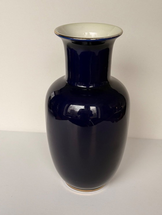 Image 1 of Japanische kobaltblaue Porzellanvase und Schale aus 22-karätigem Gold