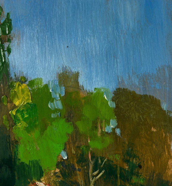 Image 1 of Original Oil Painting Summer Village Landscape Castle overlooking the endless steppe