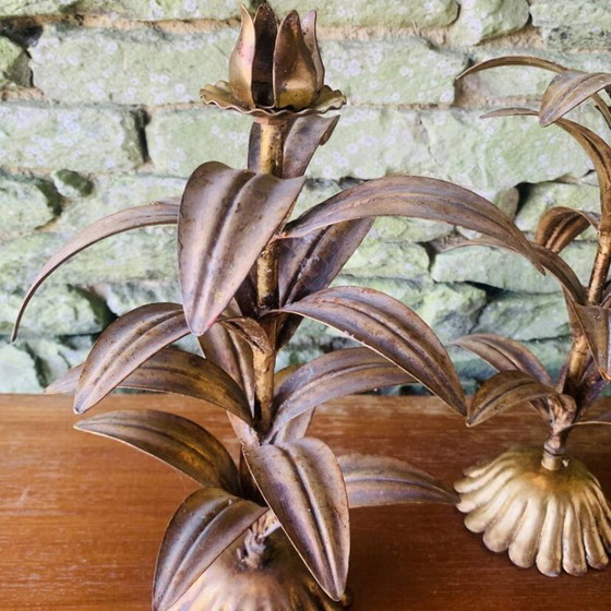 Image 1 of Coppia di candelabri in foglia d'oro degli anni '60
