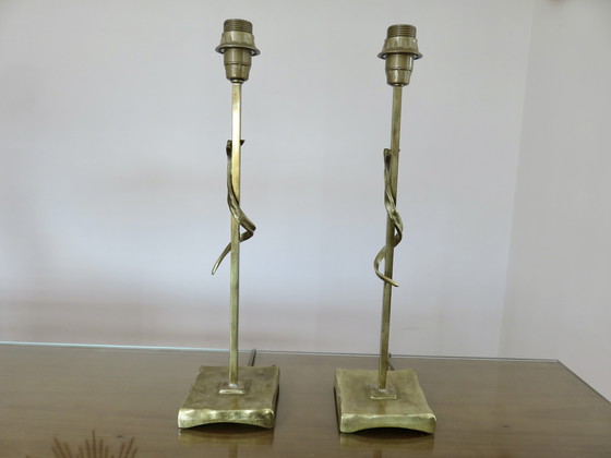 Image 1 of Paar verguld messing lampen, Frankrijk, 1970