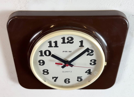 Image 1 of Vintage Brown Plastic Wall Clock from Prim, 1970s