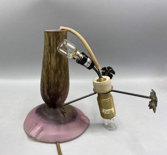 Image 1 of Art Deco Table Lamp Pink Marbled Glass – Vintage French Style
