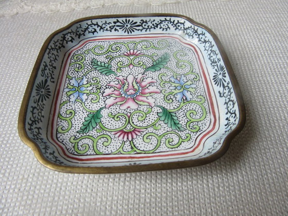 Pin Tray Chinese Canton cloisonné Enamel on copper, floral scroll design, vintage, Table accessories, Brass (photo 5 of 6)