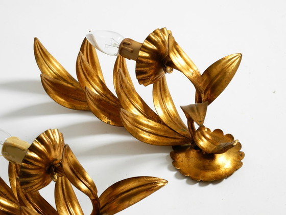 Image 1 of Pair of 1960s Italian gold-plated Florentine wall lamps
