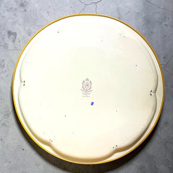 Image 1 of Large vintage round enamel metal tray still life fruit design by Daher