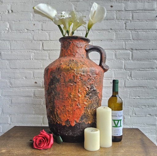 XXL West Germany Floor Vase Carstens Tonnieshof Fat Lava / West Germany Ceramic Vase Extra Large