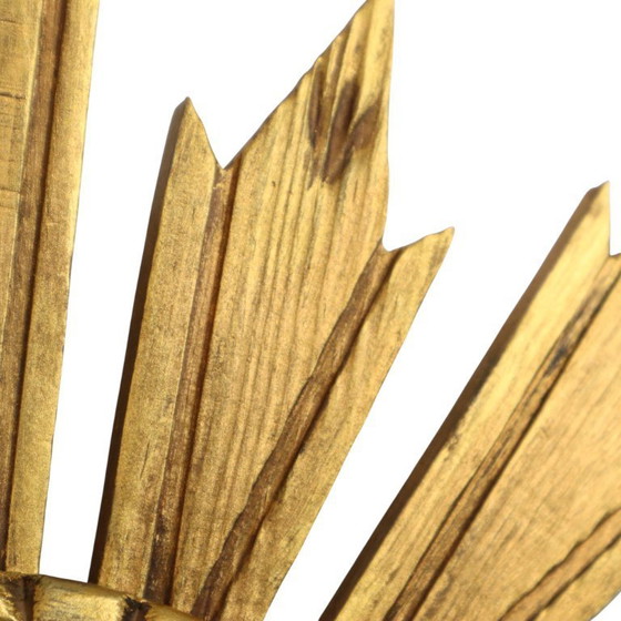 Image 1 of Vintage Wooden Sunburst Sun Mirror