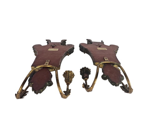 Palladio - Wall sconces (2) - Wood - Gilded - Italy - 3rd Quarter 20th Century