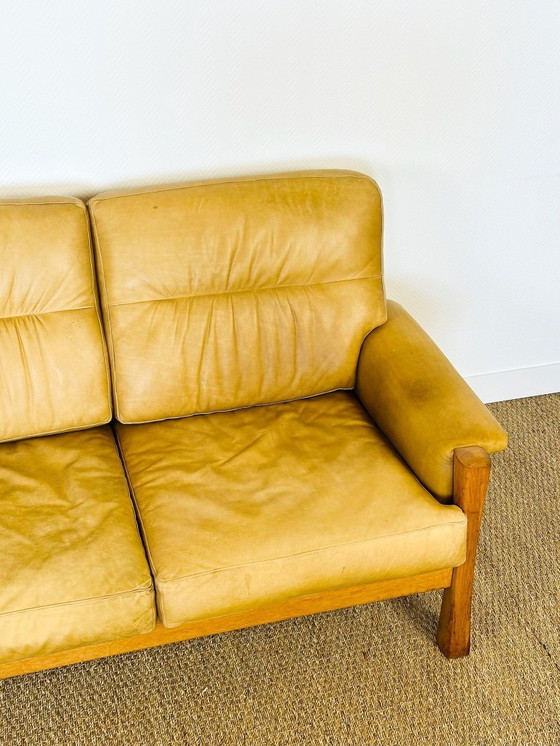 Image 1 of Ensemble de salon complet en cuir naturel et chêne, 1960, Set de 3