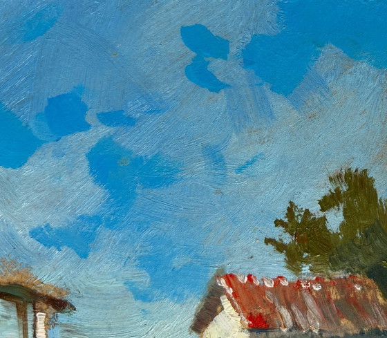 Image 1 of Original Oil Painting Village Bridge Landscape: The Bridge Leading to the City