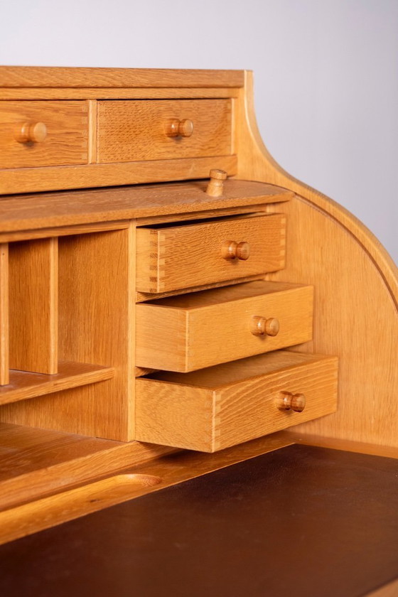 Image 1 of Andreas Hansen Rolltop-Schreibtischsekretär aus Eiche, Dänemark, 1970er Jahre