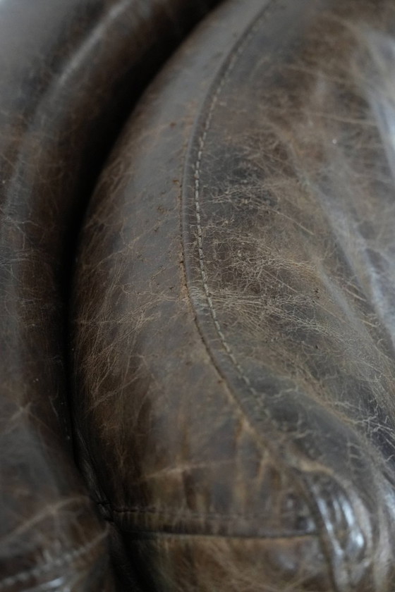 Image 1 of 2x Fauteuil confortable vintage en cuir de vachette