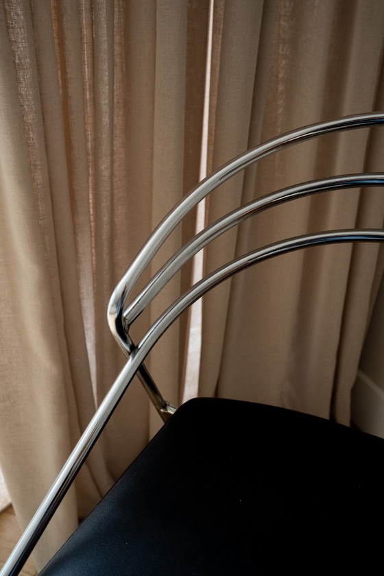 2 Vintage Design 80’s Stilistische Draadstaal Stoelen Chroom – Eetkamerstoelen, Leather (photo 6 of 10)