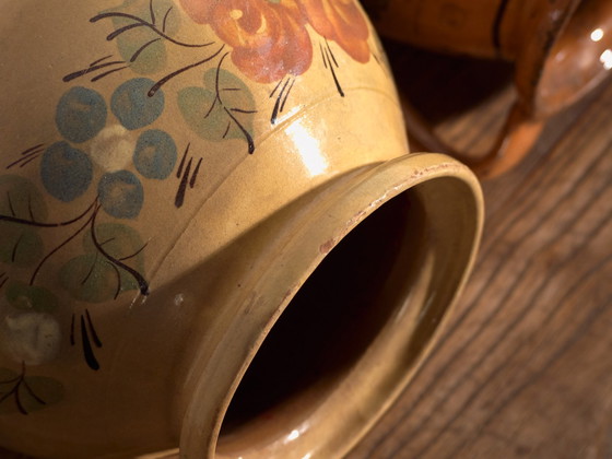 Pair of Vintage Glazed Ceramic Jugs, Central Europe, circa 1950 #1, Crockery, Orange (photo 12 of 13)
