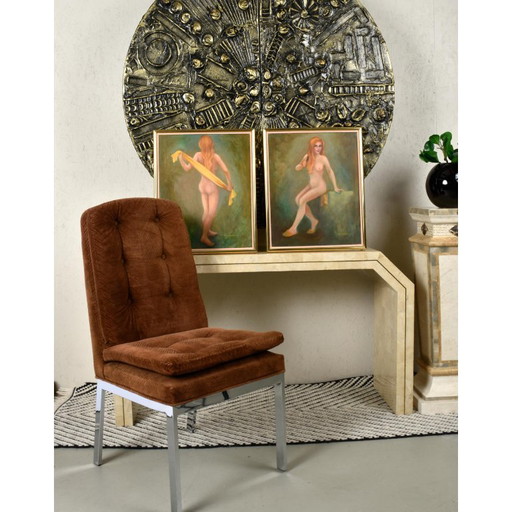 Paar Grün-Gold Weibliche Figurale Nackte Muse Gemälde von Swanson