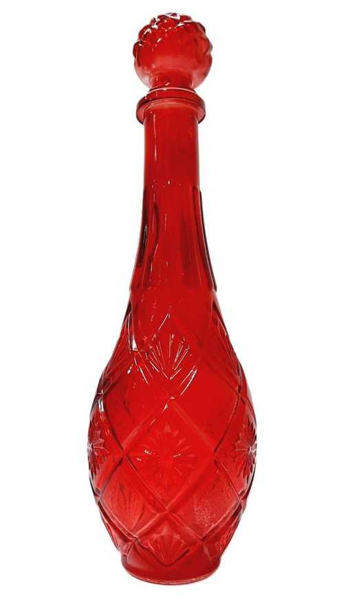 Decanter o caraffa in vetro pressato rosso rubino vintage