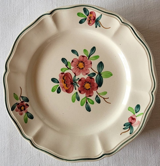 Image 1 of 12 Dessert Plates with "AMAZONAS" decoration in off-white earthenware from the Sarreguemines potteries