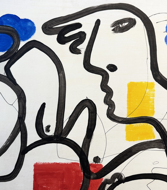 Image 1 of Gundi Falk (1966) Magnificent painting “female nude between blue and red”