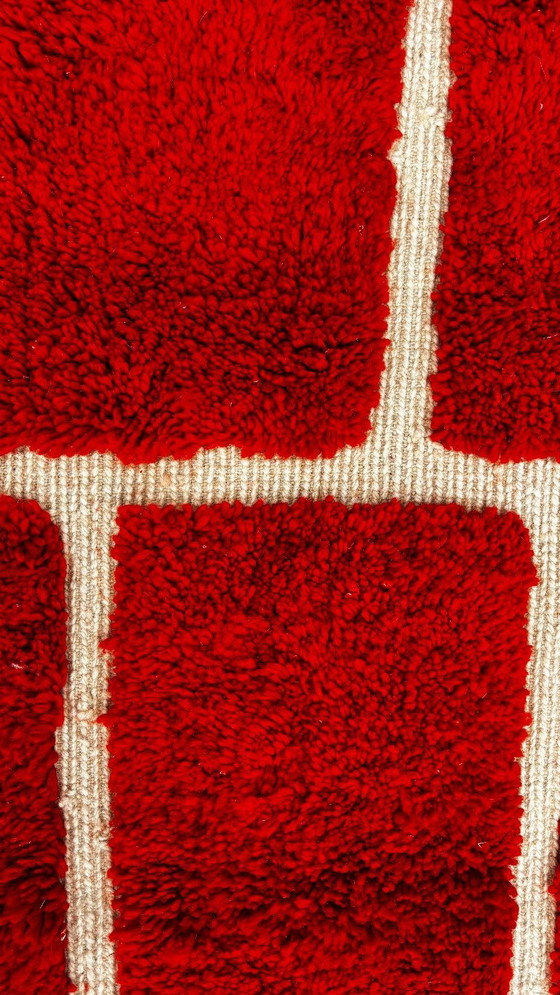 Image 1 of Handgeweven Marokkaans Mrirt wollen vloerkleed 190x300 cm | Rood en crèmekleurig geometrisch ontwerp