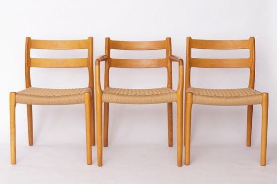 Image 1 of Set di 6 sedie da pranzo modello 84 di Niels Otto Møller in rovere | Stile moderno danese di metà secolo, anni '70, corda di