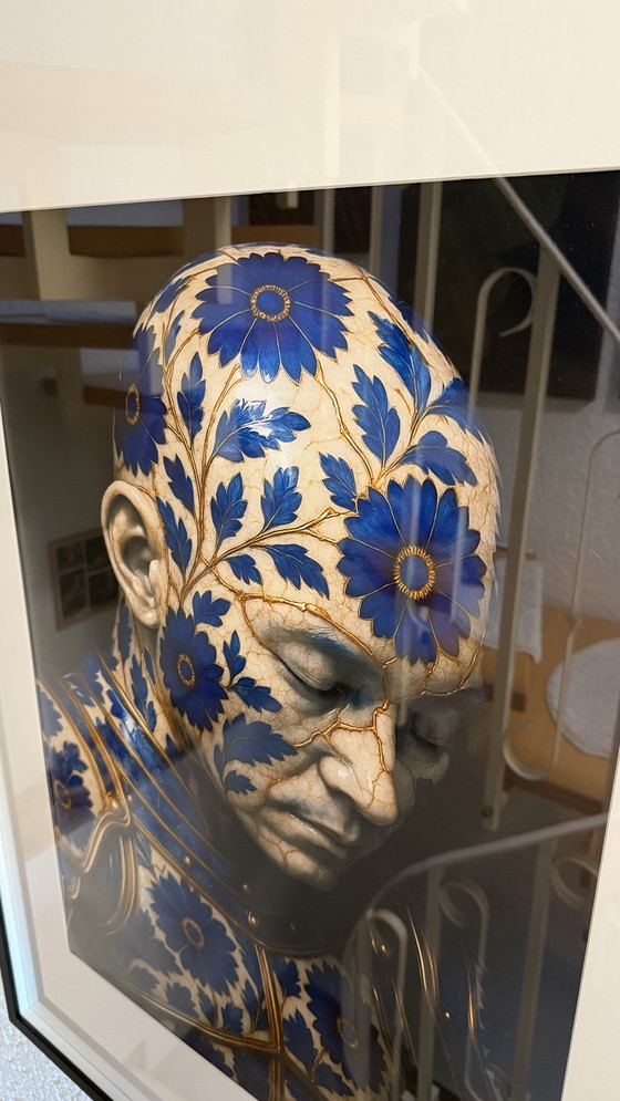 Image 1 of Kintsugi Porzellan Samurai Blue Flower von Rattan Hunt 