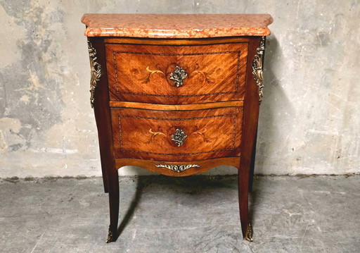 Louis XV style chest of drawers in rosewood marquetry, 20th century