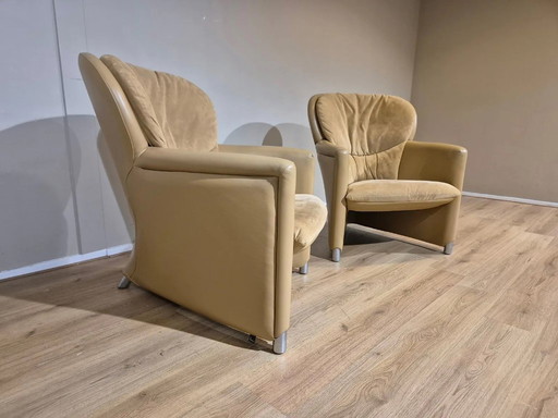 2x Fauteuils Leolux Excalibur - Cuir - Alcantara - Design