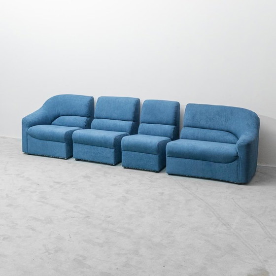 Image 1 of 1970S BLUE FOUR-SEAT SOFA – VINTAGE ITALIAN MODERN DESIGN