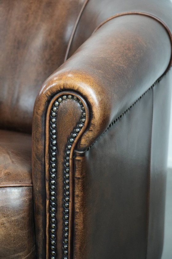 Image 1 of 2 poltrone da club in pelle di pecora con cuscino di seduta fisso e bellissimi colori