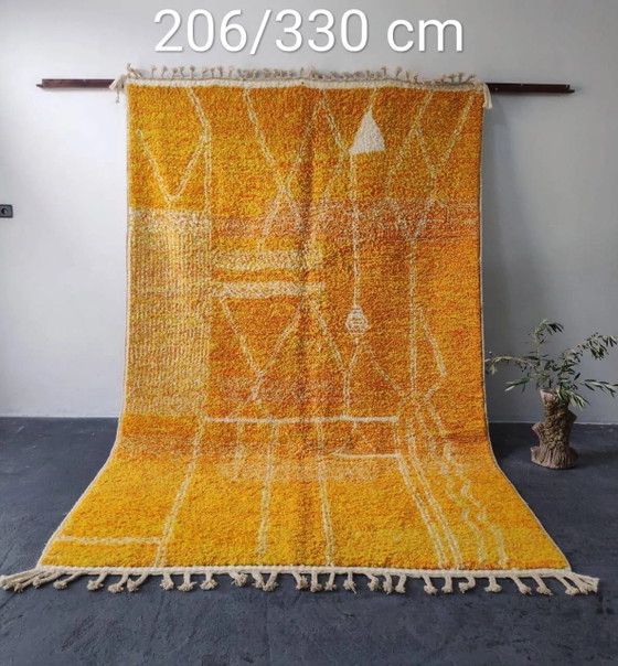 Grande Tappeto Beni Ouarain Marocchino, Giallo Sole, Fatto a Mano 206x330 – Tappeti, Lana, Cotone, Bohemian (photo 2 of 3)