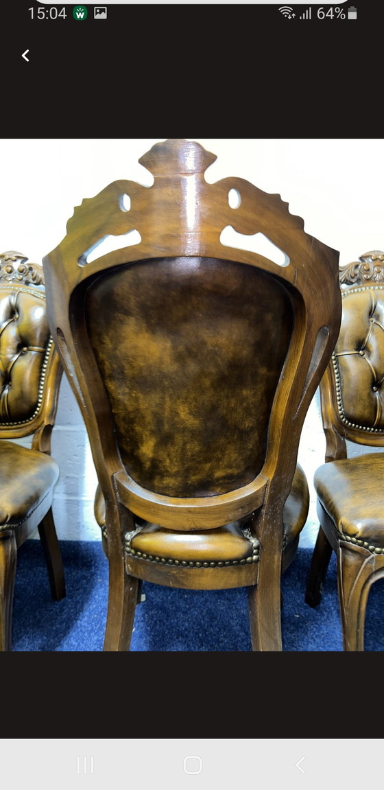 Image 1 of 6 chaises de salle à manger Chesterfield baroques en cuir