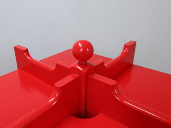 Image 1 of Bibliothèque modulaire italienne en bois massif laqué rouge, années 1960