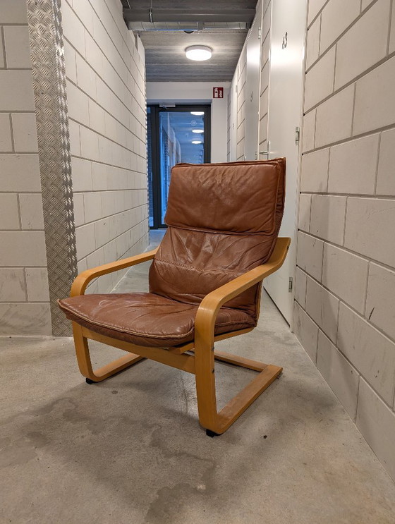 Image 1 of Fauteuil vintage Ikea, cuir et bois