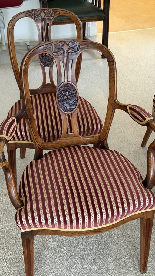 Set di 5 sedie antiche in olmo Luigi XVI (circa 1800)