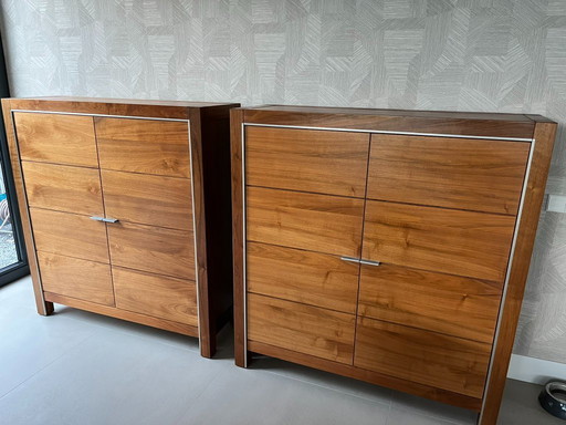 Design table + 2 cabinets Van Gaasbeek & Van Tiel - Roots series, American walnut