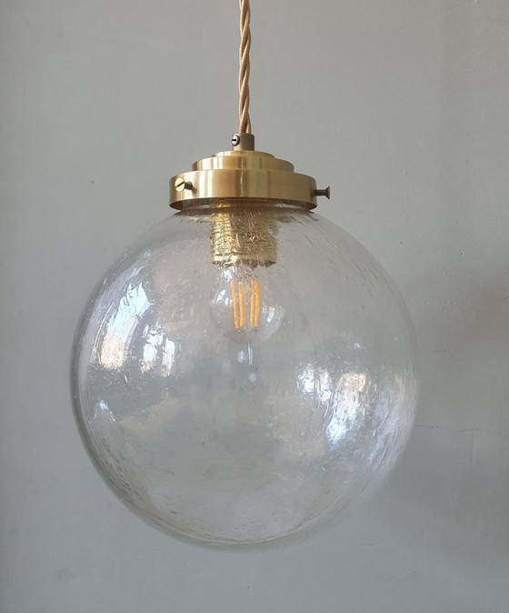 Vintage Pendant Lamp - Globe Lamp - Textured / Bubble Glass. – Metal (photo 3 of 20)