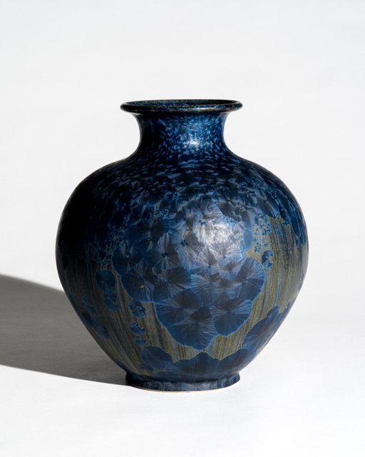 Vase en céramique Crystalline Blue Studio d'Albert Kiessling – Allemagne, 1996