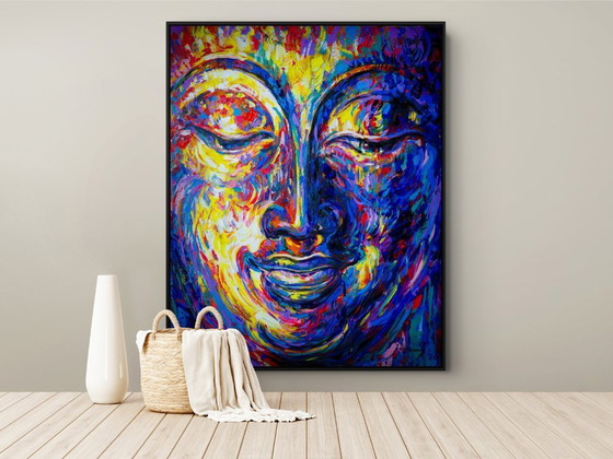 Image 1 of Unique hand-painted Buddha painting "Inner Joy" – Seksak Jaichumchen – 100 × 120 cm