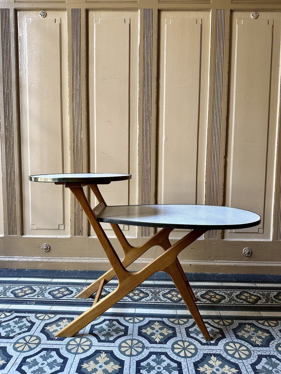 Image 1 of Tavolino laterale a due livelli di metà secolo – Germania, ca. 1950–1960 – Probabilmente Opaline Small Furniture