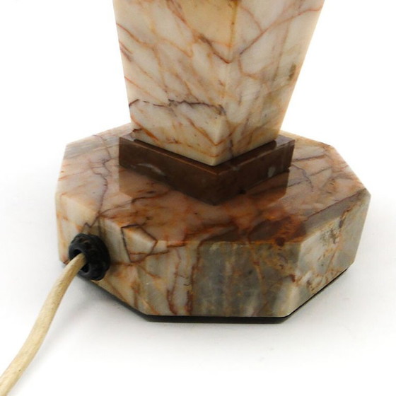 Art Deco Stone Table Lamp, Czechoslovakia, 1930s – Kámen Praha, Textile (photo 4 of 12)
