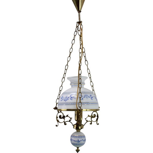 Vintage "Cibulak" hanglamp van messing en glas, Tsjecho-Slowakije 1960