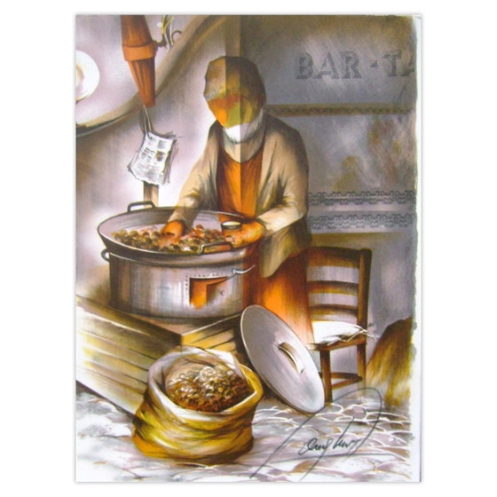 Image 1 of Raymond POULET Trades - De kastanjeverkoper, gesigneerde lithografie, 1984
