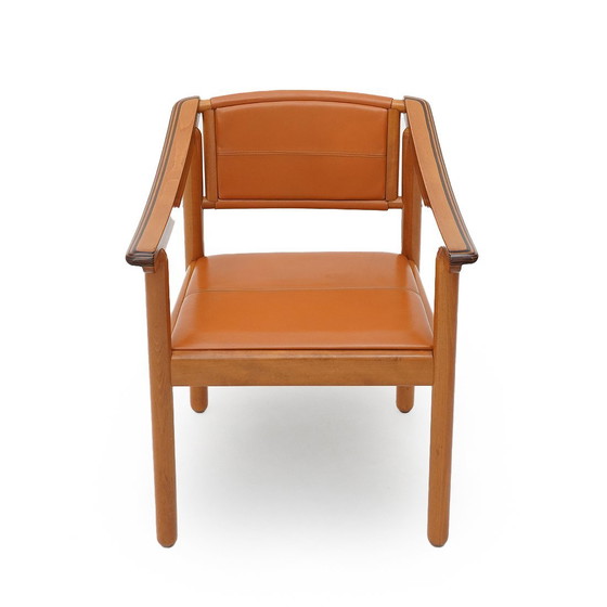 Image 1 of 4 Stühle aus Holz und Leder, 70er Jahre