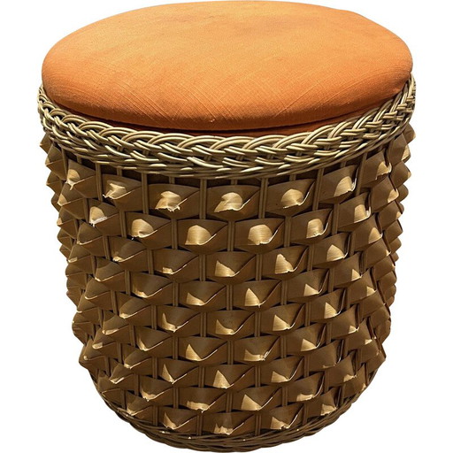 Vintage-Hocker aus geflochtenem Weidengeflecht, 1970