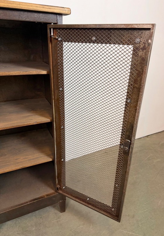 Image 1 of Industrial Iron Cabinet with Mesh Door, 1960s