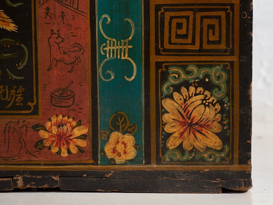 Antique Chinese painted trunk in pine wood – China, circa 1900 – Storage cabinet, Iron (photo 20 of 40)