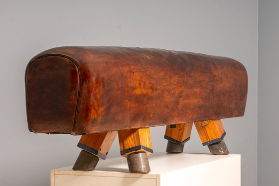 Image 1 of Vintage Leather Gym Bench / Pommel Horse, Bauhaus Style, Europe, 1920s