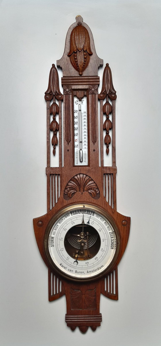 Stazione meteorologica barometro Art Nouveau/Art Deco – Karel van Buren, Vetro, Legno (photo 2 of 21)