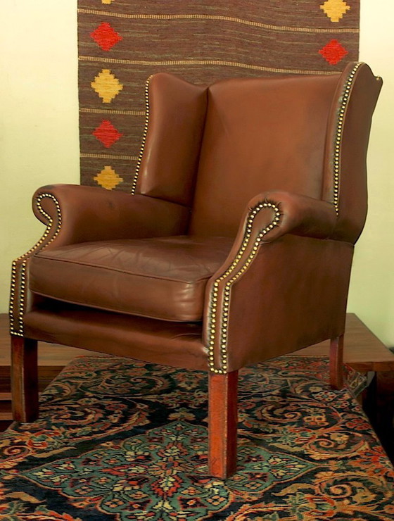 Image 1 of Poltrona club vintage in pelle con schienale alto, anni '70