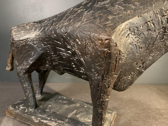 Sculpture animalière de taureau brutaliste en grès émaillé par Mario Peruggini, années 1960 – Ceramic (photo 6 of 12)